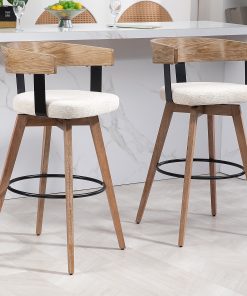 Glamour Home Beck Fabric Barstool With Back, Beige/Brown 2