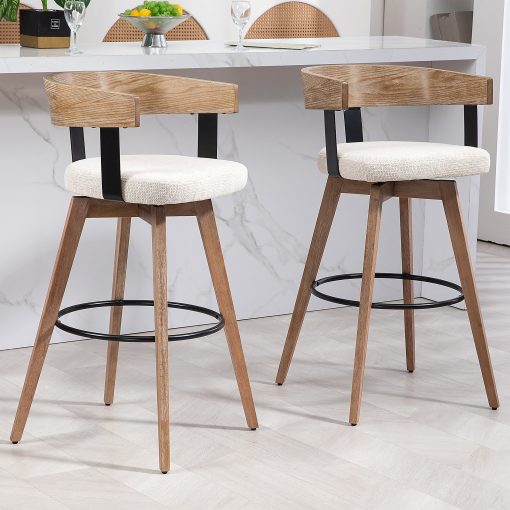 Glamour Home Beck Fabric Barstool With Back, Beige/Brown - Image 2