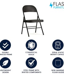Flash Furniture HERCULES Metal Double-Braced Folding Chair, Black 2