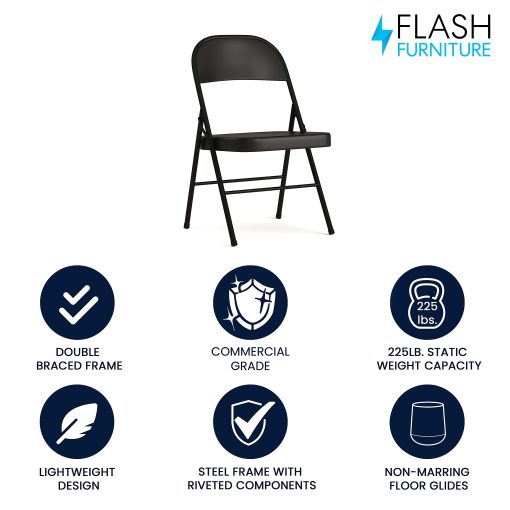 Flash Furniture HERCULES Metal Double-Braced Folding Chair, Black - Image 2
