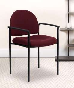 Flash Furniture Comfortable Stackable Steel Side Chair With Arms, Burgundy/Black