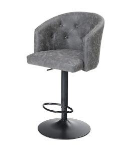 ALPHA HOME Adjustable Swivel PU Leather Round Bar Stool With Back, Gray/Black 2