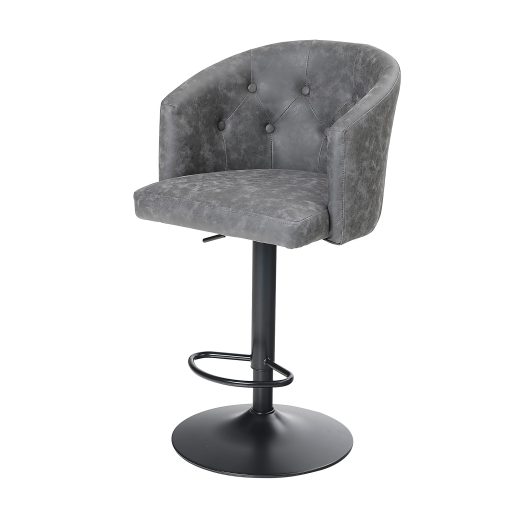 ALPHA HOME Adjustable Swivel PU Leather Round Bar Stool With Back, Gray/Black - Image 2