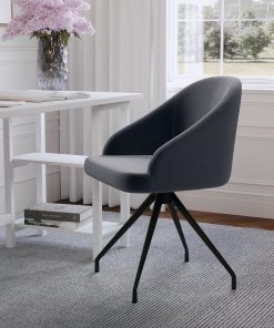 Martha Stewart Sora Upholstered Mid-Back Stationary Office Task Chair, Velvet, Gray/Oil-Rubbed Bronze
