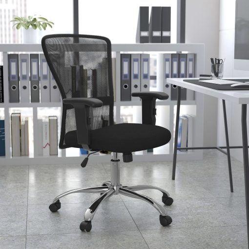 Flash Furniture Contemporary Mesh Mid-Back Swivel Task Chair With Adjustable Arms, Black/Chrome - Image 2