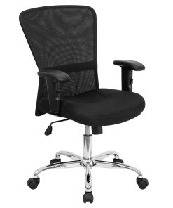 Flash Furniture Contemporary Mesh Mid-Back Swivel Task Chair With Adjustable Arms, Black/Chrome