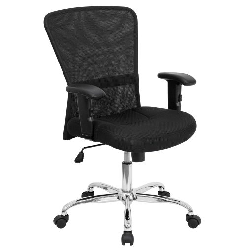 Flash Furniture Contemporary Mesh Mid-Back Swivel Task Chair With Adjustable Arms, Black/Chrome