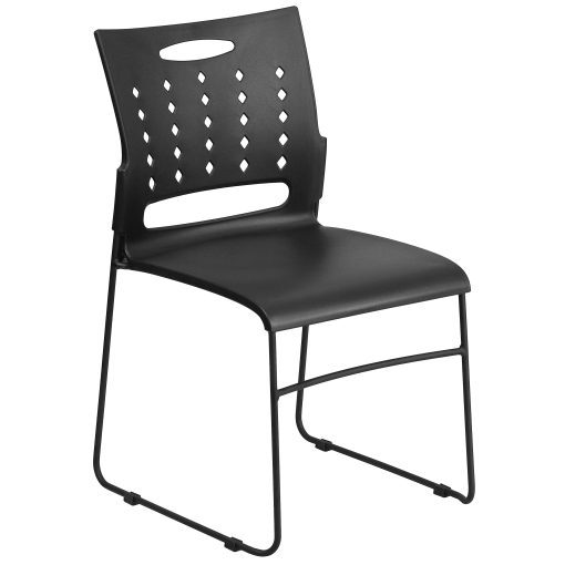 Flash Furniture Sled-Base Stacking Chair With Handle And Air-Vent Back, Black - Image 2