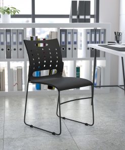 Flash Furniture Sled-Base Stacking Chair With Handle And Air-Vent Back, Black