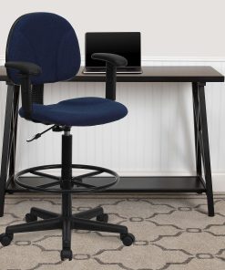 Flash Furniture Fabric Drafting Chair with Adjustable Arms (Cylinders: 22.5''-27''H or 26''-30.5''H), Navy/Black