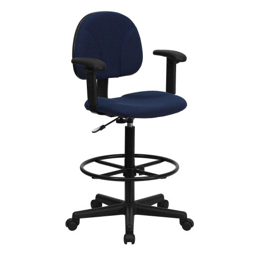 Flash Furniture Fabric Drafting Chair with Adjustable Arms (Cylinders: 22.5''-27''H or 26''-30.5''H), Navy/Black - Image 2