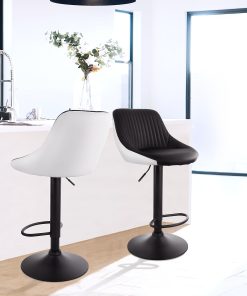 Elama Faux Leather Adjustable Bar Stools, Black/White, Set Of 2 Stools 2