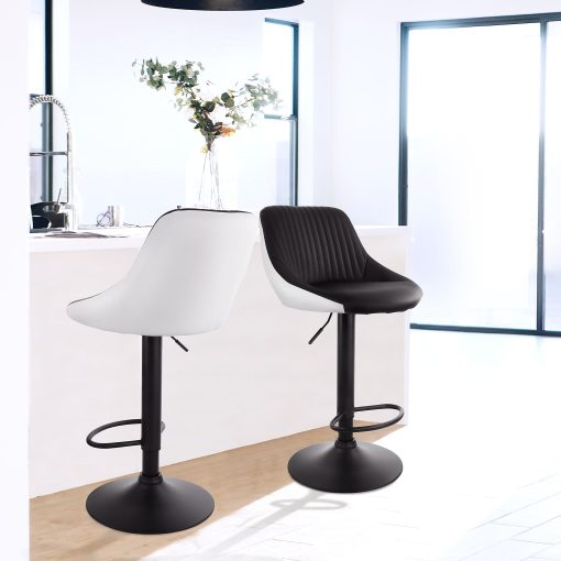 Elama Faux Leather Adjustable Bar Stools, Black/White, Set Of 2 Stools - Image 2