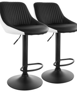 Elama Faux Leather Adjustable Bar Stools, Black/White, Set Of 2 Stools