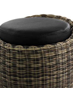 Elama Wicker Outdoor Ottoman Chair, Brown 2