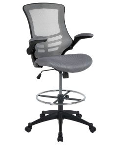 Flash Furniture Mid-Back Mesh Ergonomic Drafting Chair with Adjustable Foot Ring and Flip-Up Arms, Dark Gray 2
