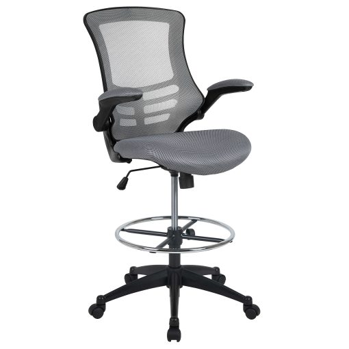 Flash Furniture Mid-Back Mesh Ergonomic Drafting Chair with Adjustable Foot Ring and Flip-Up Arms, Dark Gray - Image 2