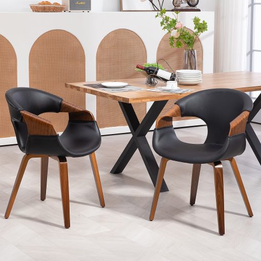 Glamour Home Baylor Faux Leather Dining Accent Chairs, Black/Brown, Set Of 2 Chairs - Image 2