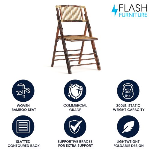 Flash Furniture American Champion Bamboo Folding Chair, Wood Grain - Image 2