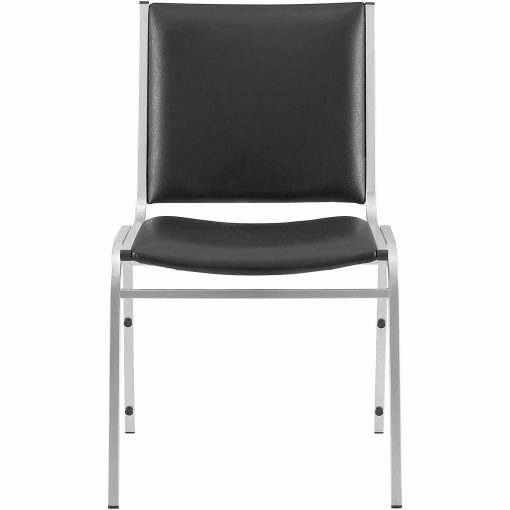 Lorell® Padded Vinyl Seat, Vinyl Back Stacking Chair 16 1/5" Seat Width, Black Seat/Chrome Frame, Quantity: 4 - Image 2