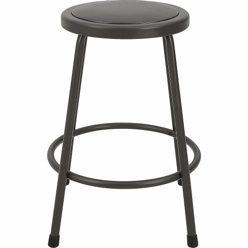 Lorell Metal Shop Stool, 24" Vinyl Seat Material, Light Gray - Image 2