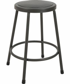 Lorell Metal Shop Stool, 24" Vinyl Seat Material, Light Gray