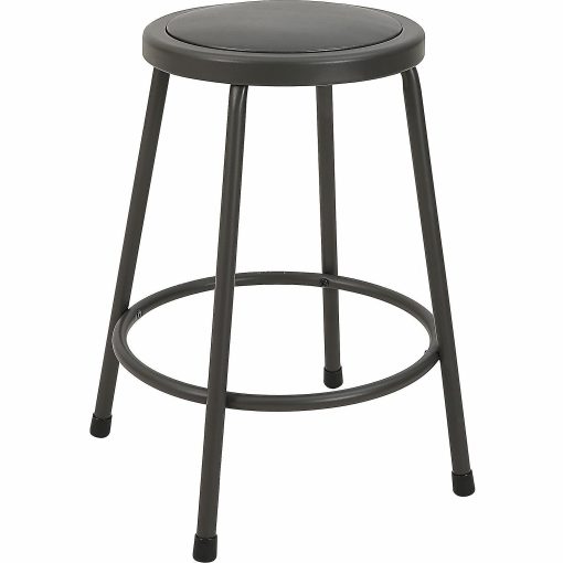 Lorell Metal Shop Stool, 24" Vinyl Seat Material, Light Gray