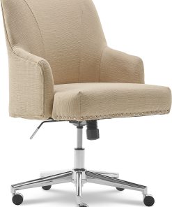 Serta® Leighton Home Fabric Mid-Back Chair, Stoneware Beige/Chrome 2