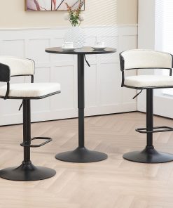Glamour Home Bayle Fabric Barstool With Back, White/Black 2