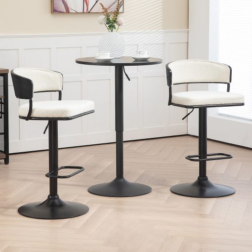 Glamour Home Bayle Fabric Barstool With Back, White/Black - Image 2