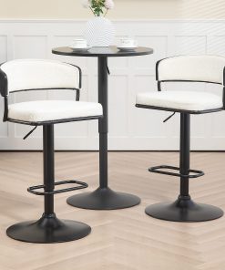 Glamour Home Bayle Fabric Barstool With Back, White/Black