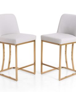 ALPHA HOME Faux Leather Counter-Height Bar Stools With Backs, White/Gold, Set Of 2 Stools 2
