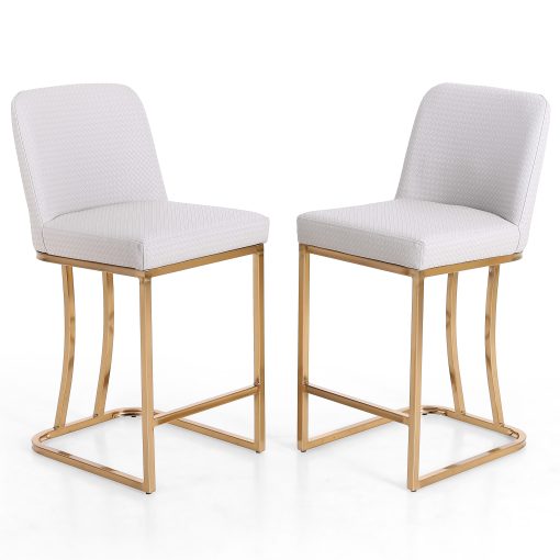 ALPHA HOME Faux Leather Counter-Height Bar Stools With Backs, White/Gold, Set Of 2 Stools - Image 2