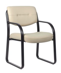 Boss Office Products Leather Mid-Back Guest Chair, Beige