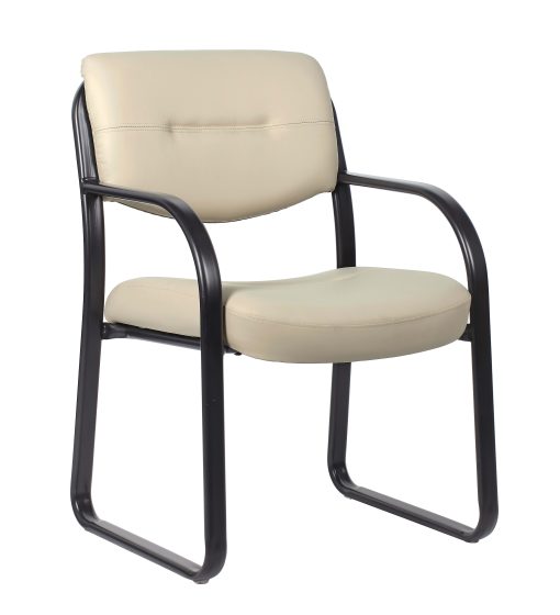 Boss Office Products Leather Mid-Back Guest Chair, Beige