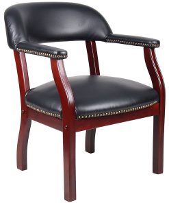 Boss Office Products Traditional Tufted Conference Chair With Casters, Black/Mahogany 2
