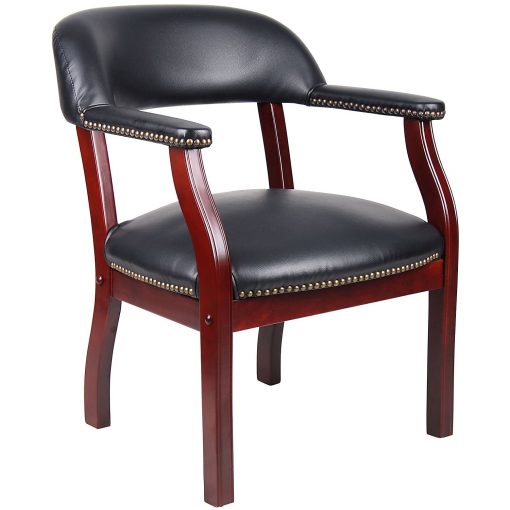 Boss Office Products Traditional Tufted Conference Chair With Casters, Black/Mahogany - Image 2