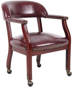 Boss Office Products Traditional Tufted Conference Chair With Casters, Burgundy/Mahogany 2