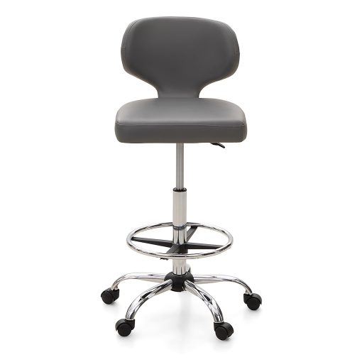 ALPHA HOME Adjustable Ergonomic Faux Leather Office Drafting Chair With Back, Gray - Image 2