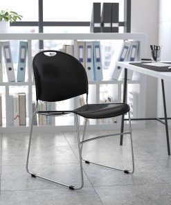 Flash Furniture HERCULES Plastic Ultra-Compact Stack Chair, Black/Chrome