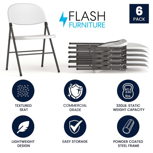 Flash Furniture Hercules Folding Chairs, Set Of 6 Folding Chairs, Granite White/Charcoal - Image 2