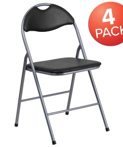 Flash Furniture Hercules Vinyl Metal Folding Chairs, Set Of 4 Folding Chairs, Black 2