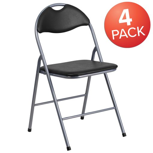 Flash Furniture Hercules Vinyl Metal Folding Chairs, Set Of 4 Folding Chairs, Black - Image 2