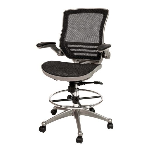 Flash Furniture Mid-Back Transparent Mesh Drafting Chair with Flip-Up Arms, Black/Graphite Silver - Image 2
