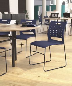 Flash Furniture Sled-Base Stacking Chairs With Handles And Air-Vent Backs, Navy 2