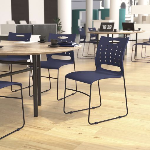 Flash Furniture Sled-Base Stacking Chairs With Handles And Air-Vent Backs, Navy - Image 2