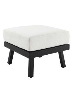 Linon Abilene Aluminum Outdoor Ottoman, 17-3/4”H x 22”W x 22”D, Black/White