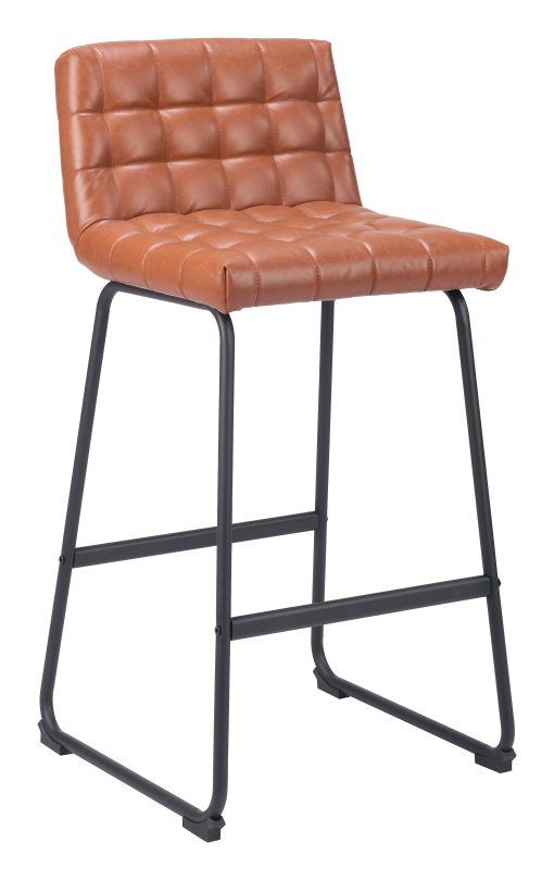 Zuo Pago Faux Leather Bar Stools With Backs, Brown/Black, Set Of 2 Stools - Image 2
