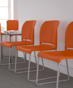 Flash Furniture HERCULES Series Full-Back Contoured Stacking Chair With Sled Base, Orange 2
