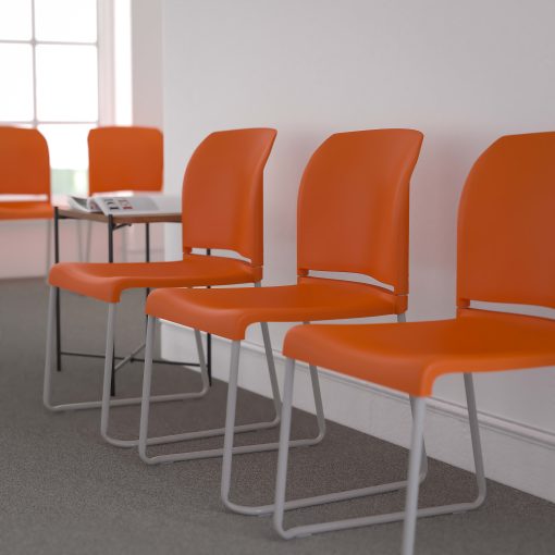 Flash Furniture HERCULES Series Full-Back Contoured Stacking Chair With Sled Base, Orange - Image 2